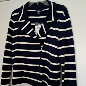 NWT Chaps City Park Navy And White Moto Sweater Size Large